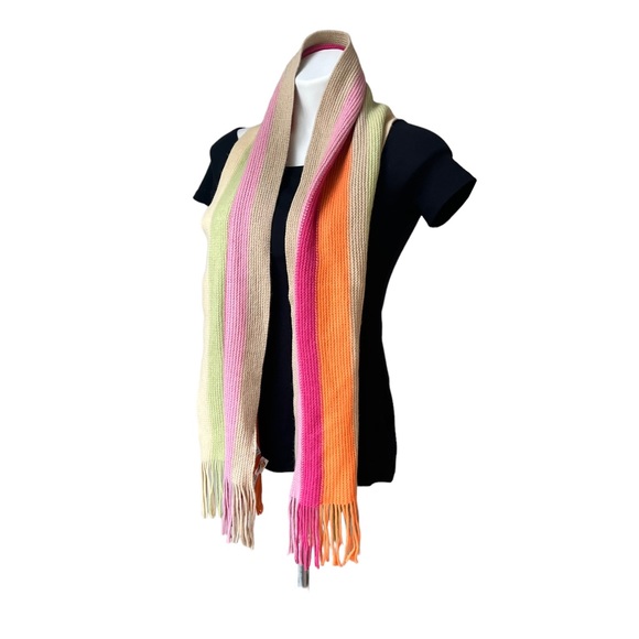 NWT, Talbots Wool Blend Ribbed Knit Multicolor Fringe Scarf - Picture 3 of 9
